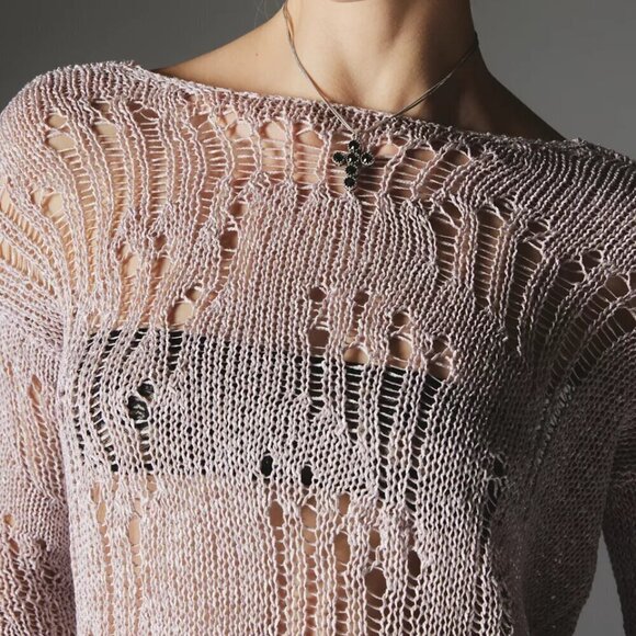 NWT UO Silence + Noise Nora Sparkly Mauve Open Knit Sweater - Picture 3 of 5